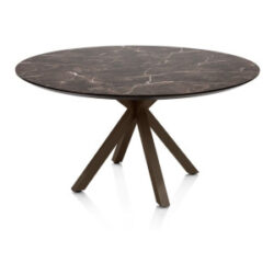 Caletta, eetkamertafel rond 150 cm. - HPL Primo Laminato blad - centrale kruispoot steelbrown - Marble brown