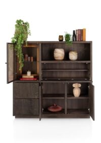 Gijon, highboard 145 cm - 1-porte de verre + 2-portes + 2-tiroirs + 1-p. rabattante + 1-niche (+LED) - Image 3