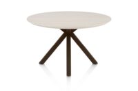 Caletta, eetkamertafel rond 120 cm. - HPL Primo Laminato blad - centrale kruispoot steelbrown - Travertin