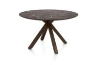Caletta, eetkamertafel rond 120 cm. - HPL Primo Laminato blad - centrale kruispoot steelbrown - Marble brown
