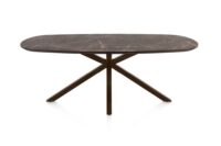 Caletta, eetkamertafel ovaal 210 x 100 cm. - HPL Primo Laminato blad - centrale kruispoot steelbrown - Marble brown