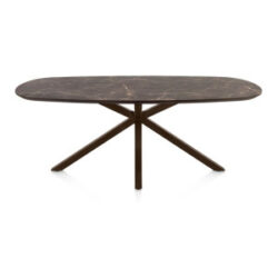 Caletta, eetkamertafel ovaal 210 x 100 cm. - HPL Primo Laminato blad - centrale kruispoot steelbrown - Marble brown