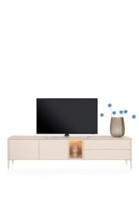 Trentino, Buffet bas 240 cm. - 2 portes + 2 tiroirs + 1 niche - mdf laqué - Creme