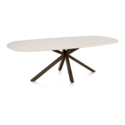 Caletta, eetkamertafel ovaal 240 x 105 cm. - HPL Primo Laminato blad - centrale kruispoot steelbrown - Travertin