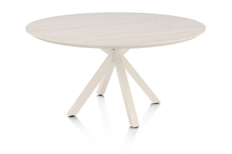 Caletta, Eetkamertafel Rond 150 Cm. - Hpl Primo Laminato Blad - Centrale Kruispoot Cr&egrave;me - Travertin - Afbeelding 2