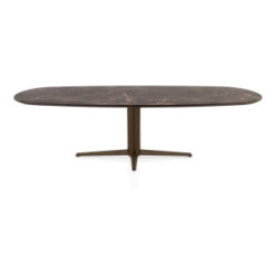 Caletta, eetkamertafel ovaal 270 x 110 cm. - HPL Primo Laminato blad - centrale teenpoot steelbrown - Marble brown