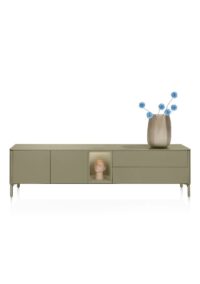 Trentino, Buffet bas 210 cm. - 2 portes + 2 tiroirs + 1 niche - mdf laqué - Olive - Image 3