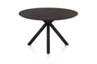 Caletta, eetkamertafel rond 120 cm. - eiken blad - centrale kruispoot zwart - Basalt