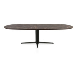 Caletta, table ovale 270 x 110 cm. - plateau en HPL Primo Laminato - pied central noir - Marble brown