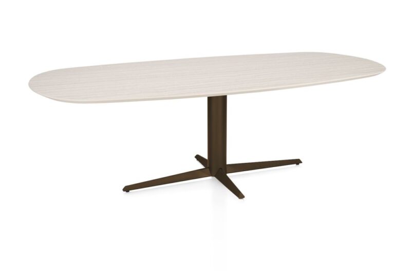 Caletta, Eetkamertafel Ovaal 240 X 105 Cm. - Hpl Primo Laminato Blad - Centrale Teenpoot Steelbrown - Travertin - Afbeelding 2