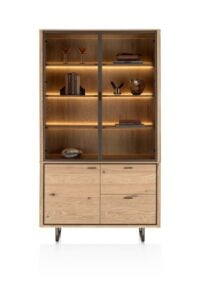 Mogan, Buffetkast 120 cm, 2 glasdeuren incl. LED, 1 deur, 2 laden