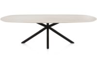 Caletta, table ovale 270 x 110 cm. - plateau en HPL Primo Laminato - pied central en croix noir - Travertin