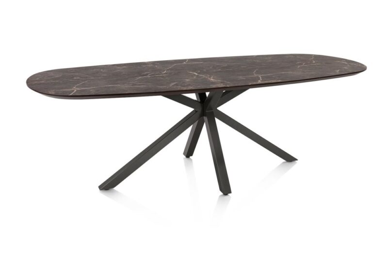 Caletta, Eetkamertafel Ovaal 240 X 105 Cm. - Hpl Primo Laminato Blad - Centrale Kruispoot Grafiet - Marble Brown - Afbeelding 2