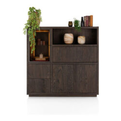 Gijon, highboard 145 cm - 1-glasdeur + 2-deuren + 2-laden + 1-klep + 1-niche (+ LED)