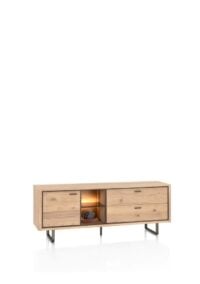 Mogan, Lowboard 160 cm, 1 deur, 2 laden, 2 openvakken incl. LED - Afbeelding 2