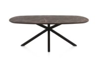 Caletta, eetkamertafel ovaal 210 x 100 cm. - HPL Primo Laminato blad - centrale kruispoot zwart - Marble brown