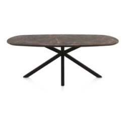 Caletta, table ovale 210 x 100 cm. - plateau en HPL Primo Laminato - pied central en croix noir - Marble brown