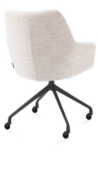 Mats, chaise à accoudoirs - piétement aluminium rough off black + roulettes - tissu Luton - Creme - Image 2