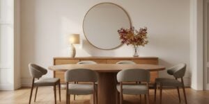 Laag Eiken Dressoir In De Eetkamer Met Spiegel Erboven