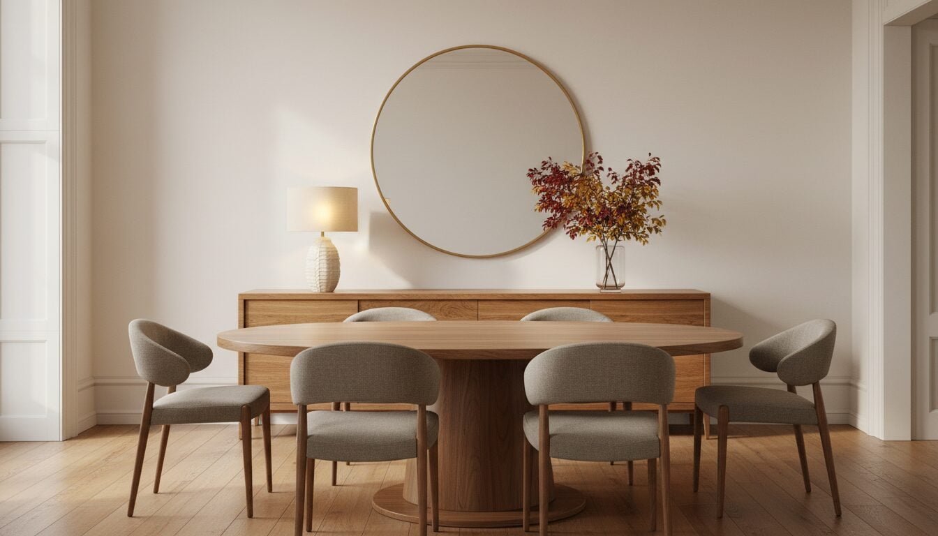 Laag Eiken Dressoir In De Eetkamer Met Spiegel Erboven Laag Eiken Dressoir In De Eetkamer Met Spiegel Erboven