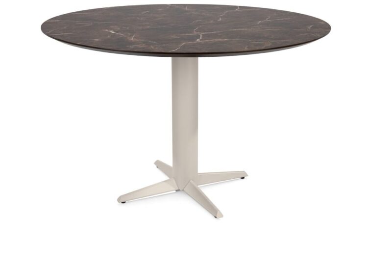 Caletta, Bartafel Rond 150 Cm. - Hpl Primo Laminato Blad - Centrale Teenpoot Cr&egrave;me - Marble Brown - Afbeelding 2