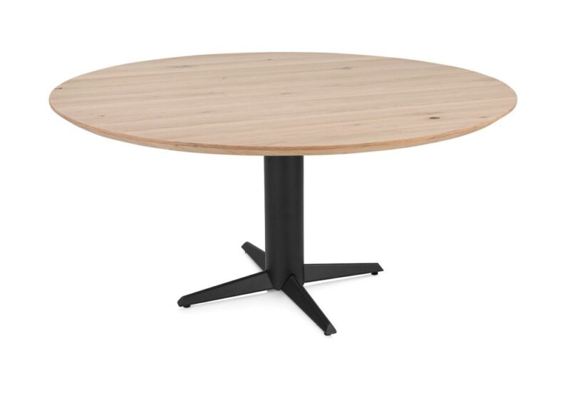 Caletta, Eetkamertafel Rond 150 Cm. - Eiken Blad - Centrale Teenpoot Zwart - Natural - Afbeelding 2