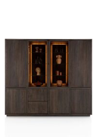 Gijon, vaisselier 240 cm - 2-portes de verres + 5-portes + 2-tiroirs (+ LED) + plinthe