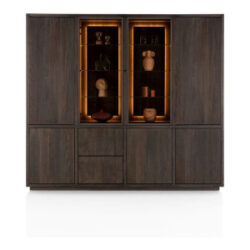 Gijon, buffetkast 240 cm - 2-glasdeuren + 5-deuren + 2-laden (+ LED) met plint