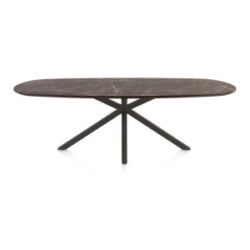 Caletta, table ovale 240 x 105 cm. - plateau en HPL Primo Laminato - pied central en croix graphite - Marble brown
