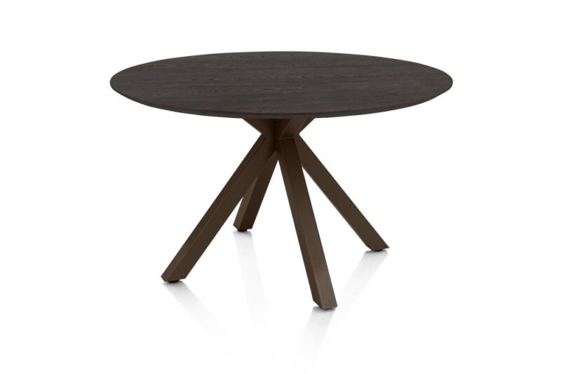 Caletta, Eetkamertafel Rond 120 Cm. - Eiken Blad - Centrale Kruispoot Steelbrown - Basalt - Afbeelding 2