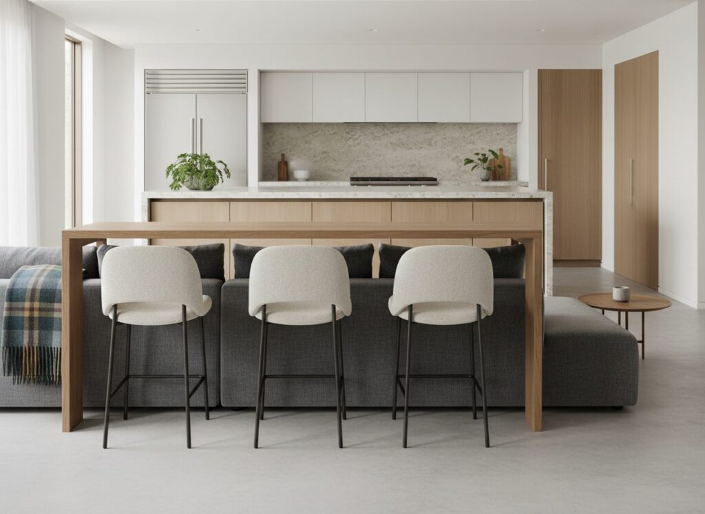 Smalle Hoge Tafel Achter Een Zetel Als Scheiding Tussen Keuken En Living Smalle Hoge Tafel Achter Een Zetel Als Scheiding Tussen Keuken En Living
