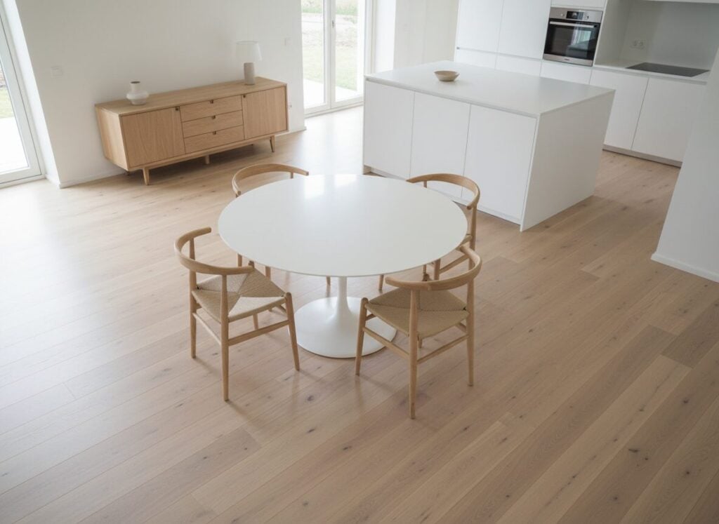 Ronde Tafel Met Vrije Loopruimte Rondom In Een Open Keuken Ronde Tafel Met Vrije Loopruimte Rondom In Een Open Keuken