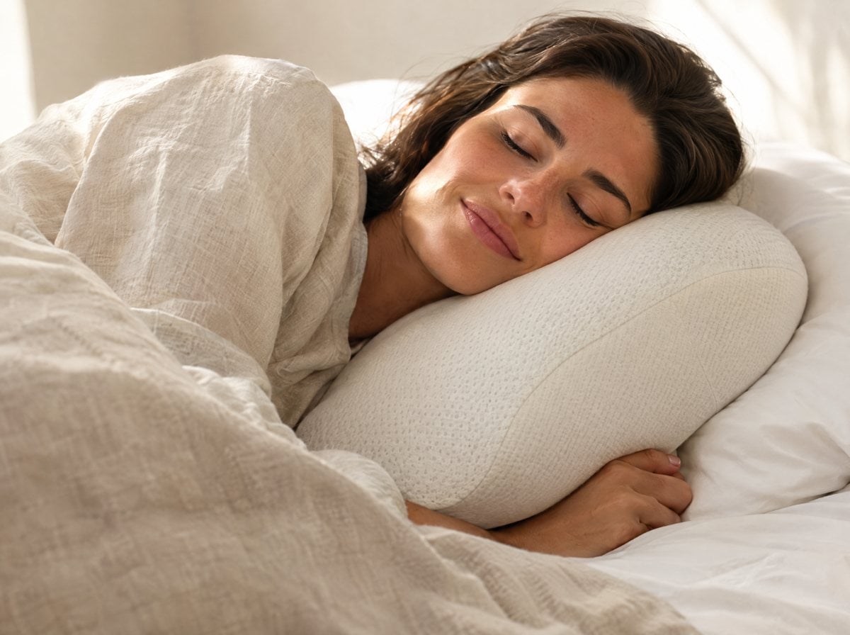 Vrouw Slaapt Met Een Ergonomisch Hoofdkussen