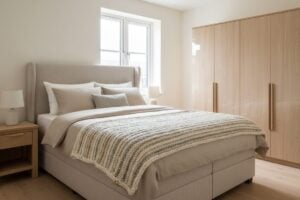 Volledige Slaapkamer Als Set Met Boxspring, Nachttafels En Kleerkast In Eik