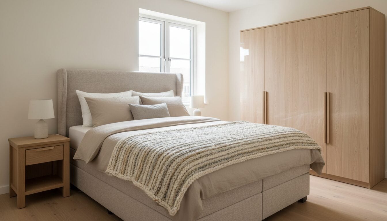 Volledige Slaapkamer Als Set Met Boxspring, Nachttafels En Kleerkast In Eik Volledige Slaapkamer Als Set Met Boxspring, Nachttafels En Kleerkast In Eik